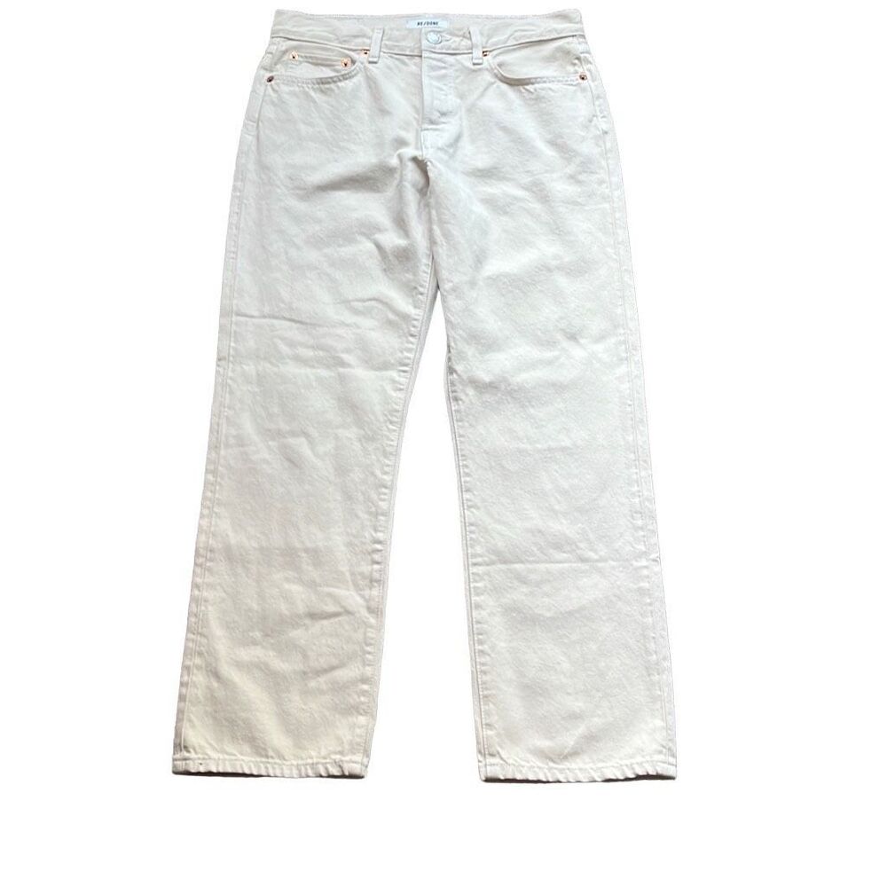 Re/Done Size 26 Wide Leg High Rise Jeans Vintage White Button Fly 100% Cotton